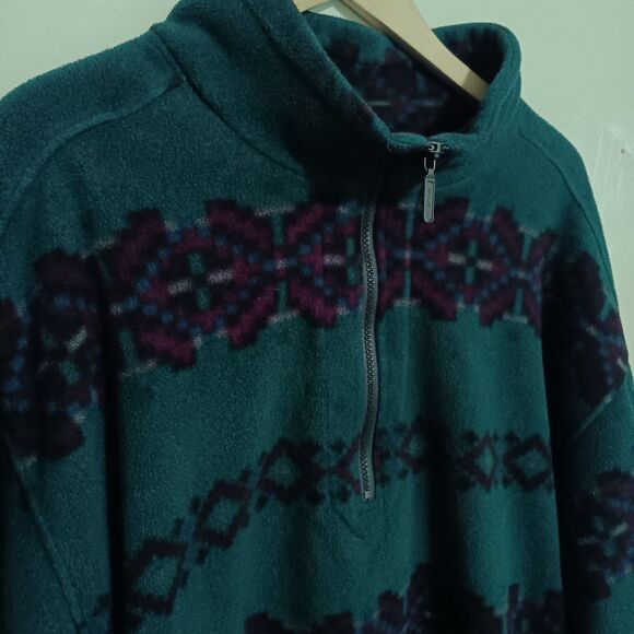 Vintage Eddie Bauer Aztec Fleece Pullover-Size XL-Polartec-1/4 Zip-Pockets-90s - Picture 4 of 9